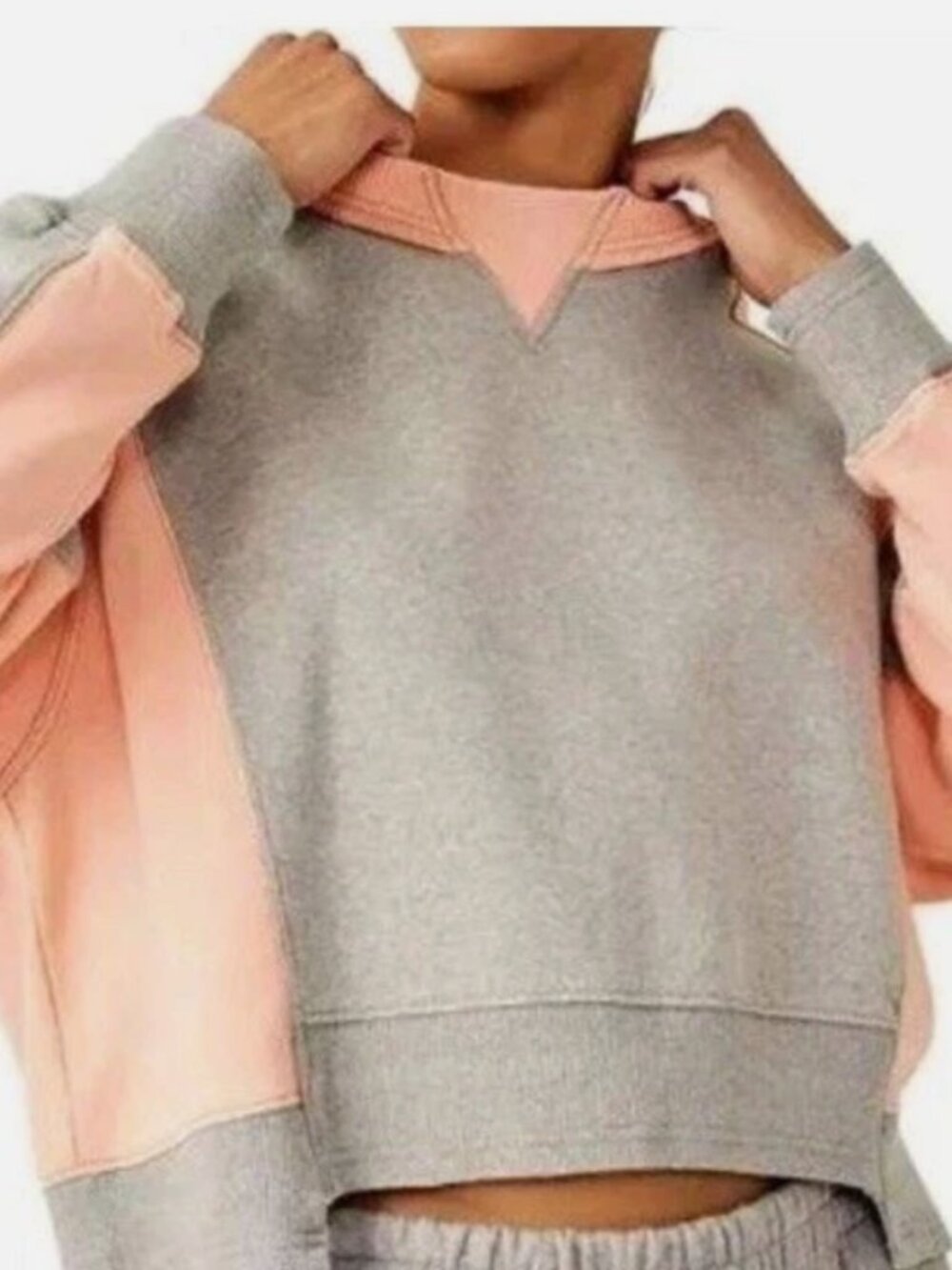 Free People FP Movement Intercept Pullover Cropped Sweatshirt Gray/Melon Sz M